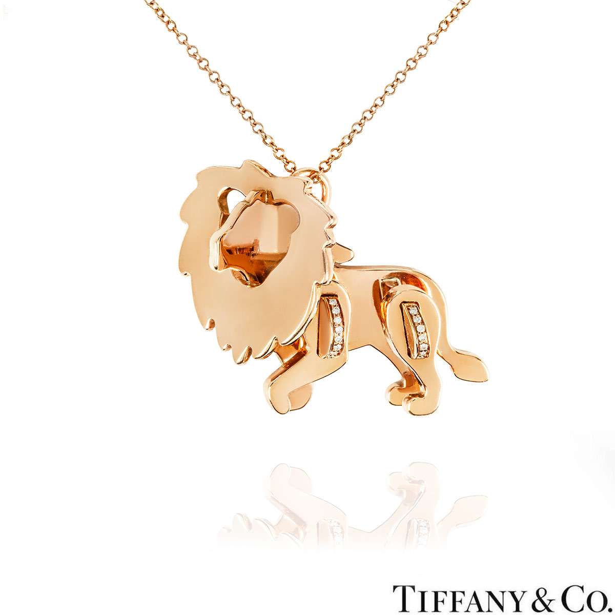 Tiffany & Co. Rose Gold & Diamond Save The Wild Lion Pendant